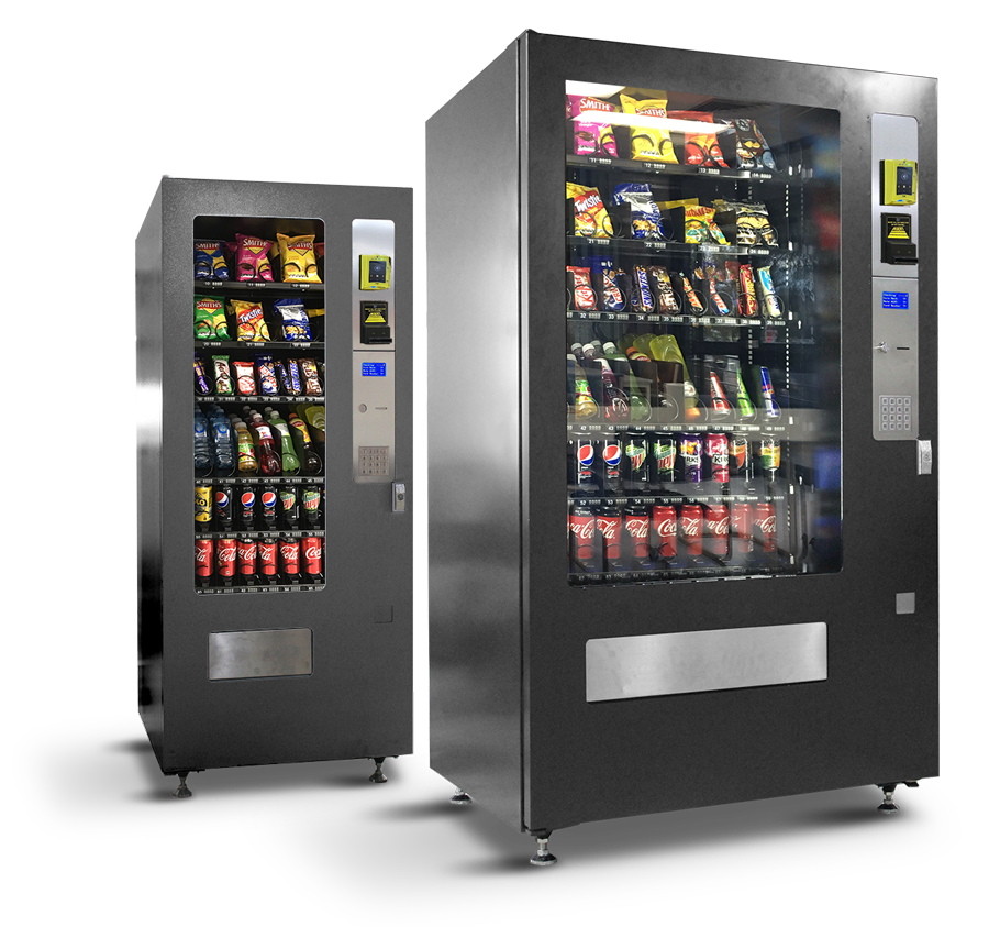 two premium free vendable vending machines stocked with chips chocolates nuts lollies healthy options